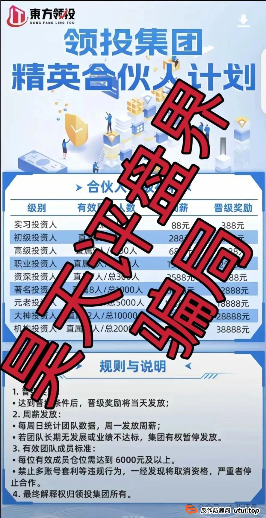 东方领投（领投集团）冒充正规公司的跟单类资金盘骗局，高度
